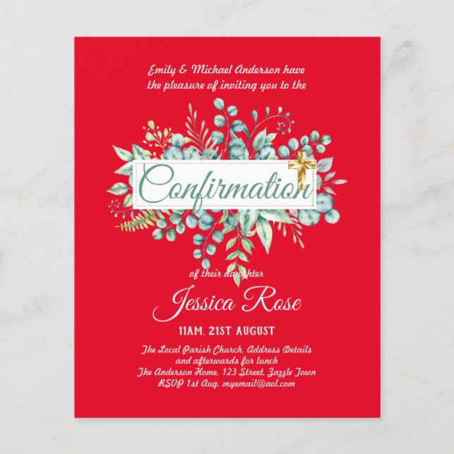 Confirmation Invitations Eucalyptus Greenery Budge (Front)