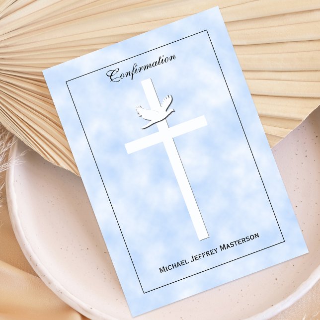 Confirmation Invite Dove and Cross on Blue Invite (Creator Uploaded)