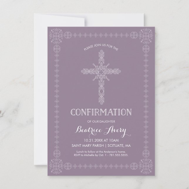 Confirmation Invite, Girl Invitation Elegant Cross (Front)