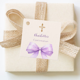 Confirmation lavender bow cross girl DIY Favour Tags