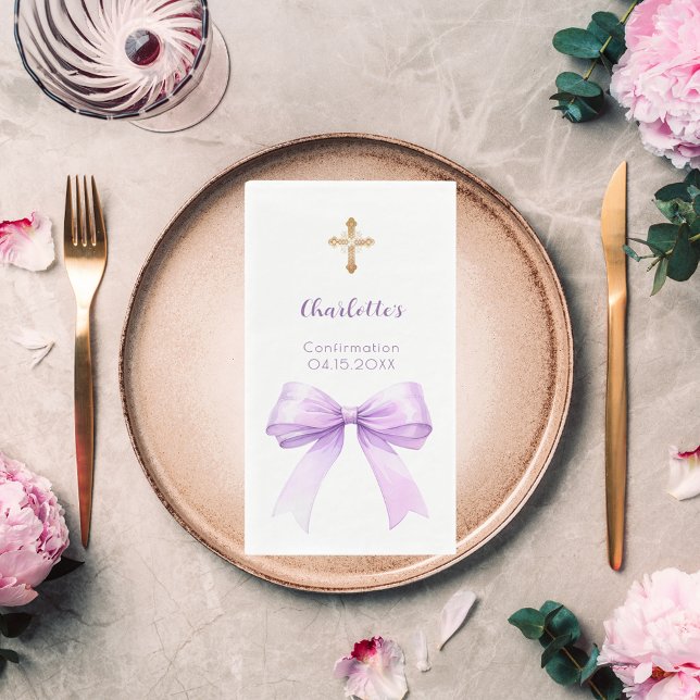 Confirmation lavender bow cross girl napkin (Creator Uploaded)