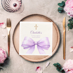 Confirmation lavender bow ivory cross luncheon napkin