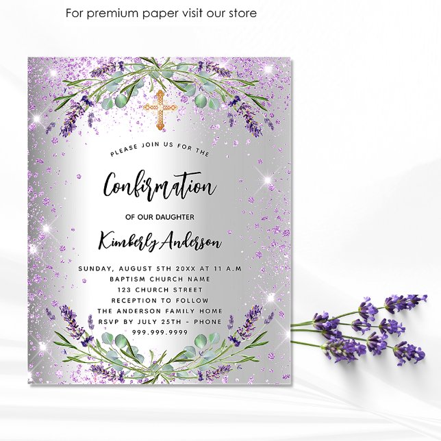 Confirmation lavender silver budget invitation flyer (Creator Uploaded)