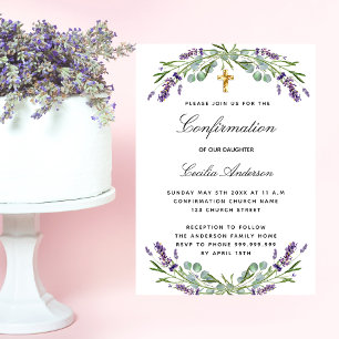 Confirmation lavender violet florals luxury invitation