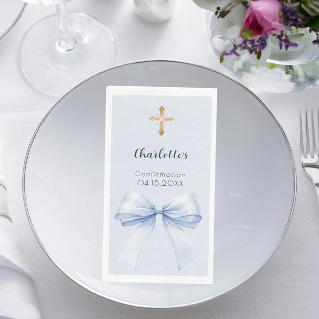 Confirmation light blue bow cross napkin (Creator Uploaded)