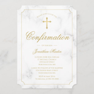 Confirmation Marble Elegant Gold Cross Script Boy Invitation
