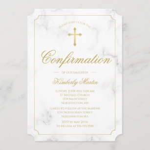 Confirmation Marble Elegant Gold Cross Script Girl Invitation