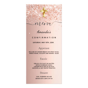 Confirmation Menu blush rose gold glitter dust