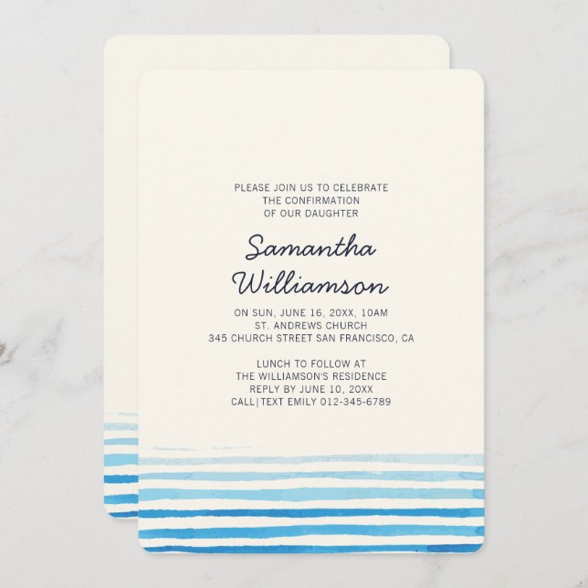 Confirmation | Modern Watercolor Stripes Invitation (Front/Back)