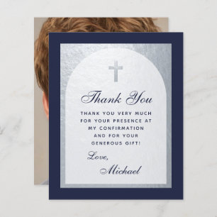 Confirmation Navy Blue Arch Budget Thank You Card