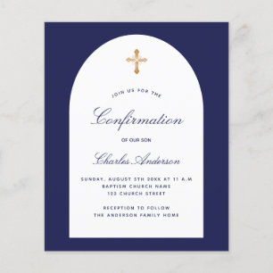Confirmation navy blue white arch boy invitation