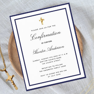 Confirmation navy blue white boy invitation