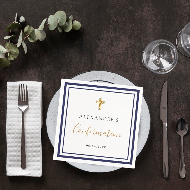 Confirmation navy blue white name boy guy napkin (Creator Uploaded)