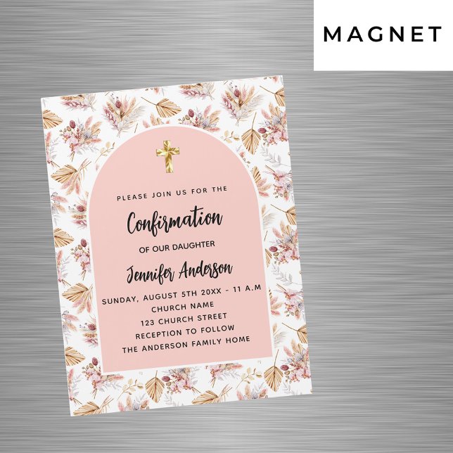 Confirmation pampas flowers rose gold invitation magnet (Creator Uploaded)