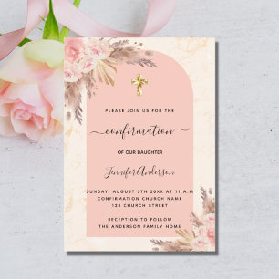 Confirmation pampas grass rose blush marble girl invitation