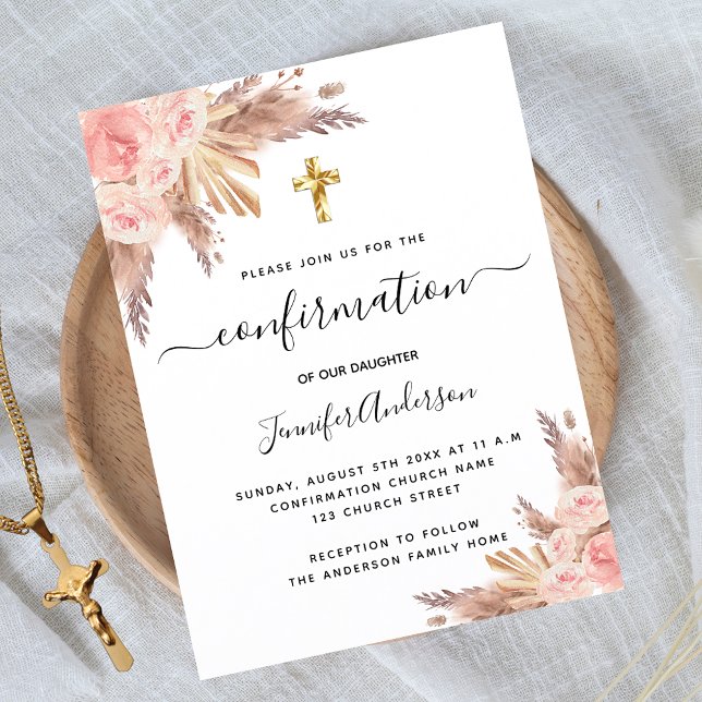 Confirmation pampas rose gold blush invitation (Creator Uploaded)