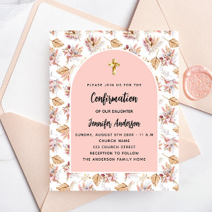 Confirmation pampas rose gold floral invitation
