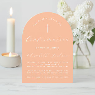 Confirmation Peach Arch Modern Simple Script Cross Invitation