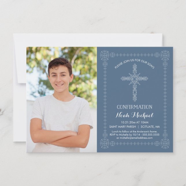 Confirmation Photo Invitation - Custom w/ Cross (Front)