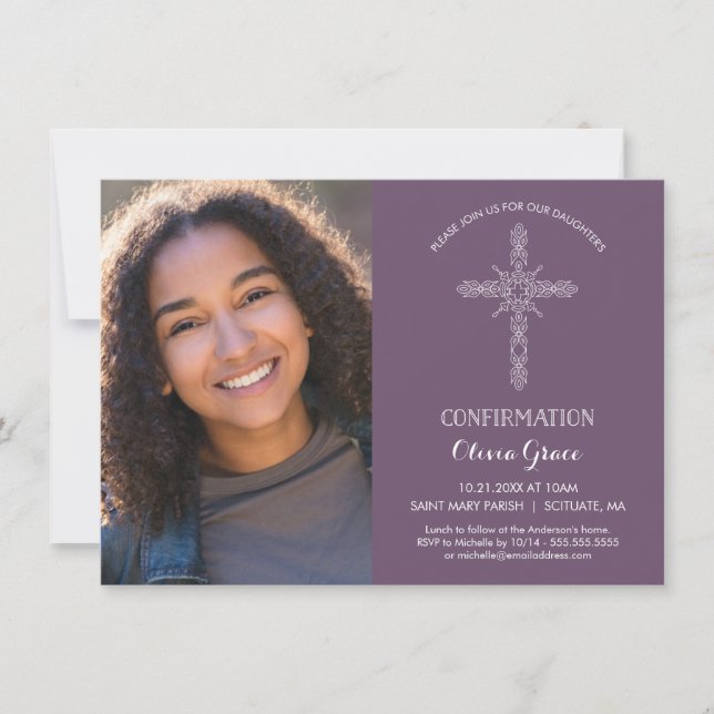 Confirmation Photo Invitation - Invite w/ Cross (Front)
