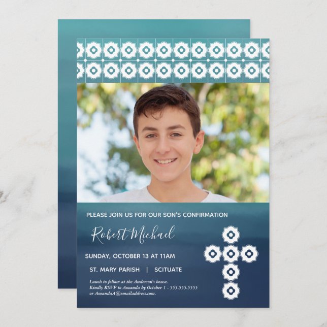 Confirmation Photo Invite - Boy's Custom Card (Front/Back)