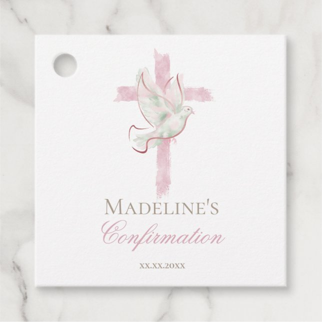 Confirmation pink cross favour tags (Front)