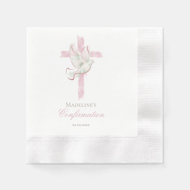 Confirmation pink cross napkin (Front)