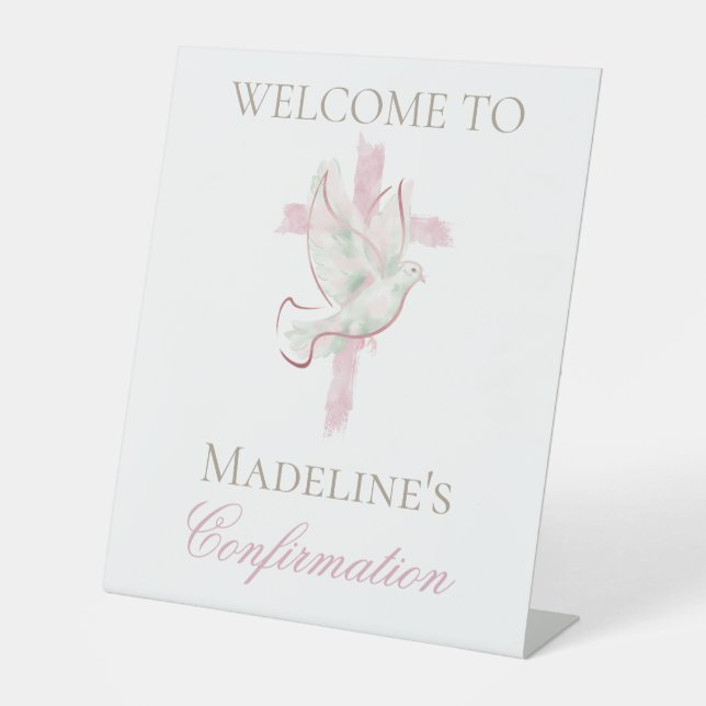 Confirmation pink cross pedestal sign (Front)