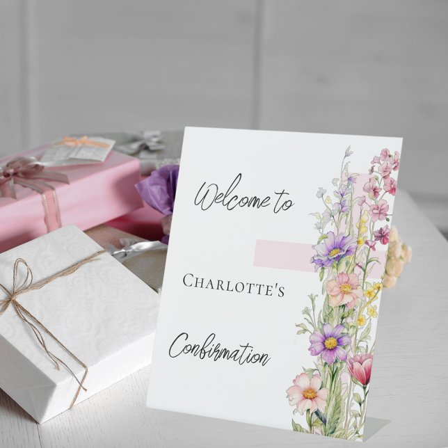 Confirmation pink florals cross welcome sign (Creator Uploaded)