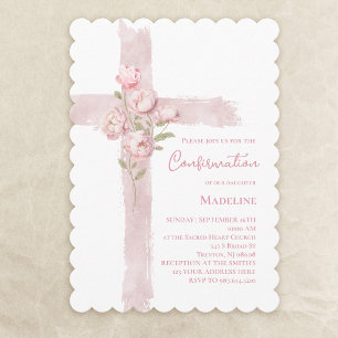 Confirmation pink peonies cross  invitation