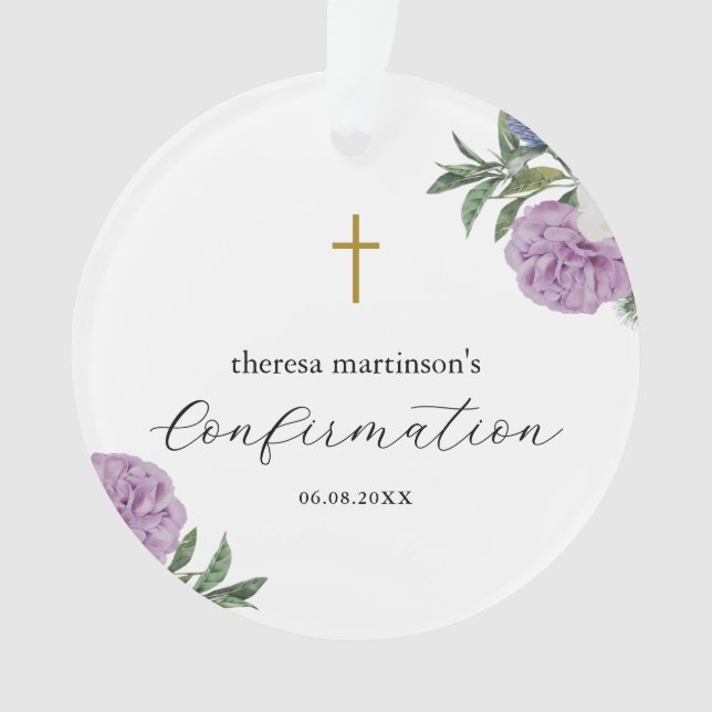 Confirmation Pretty Purple Floral with Cross Ornament (Front)