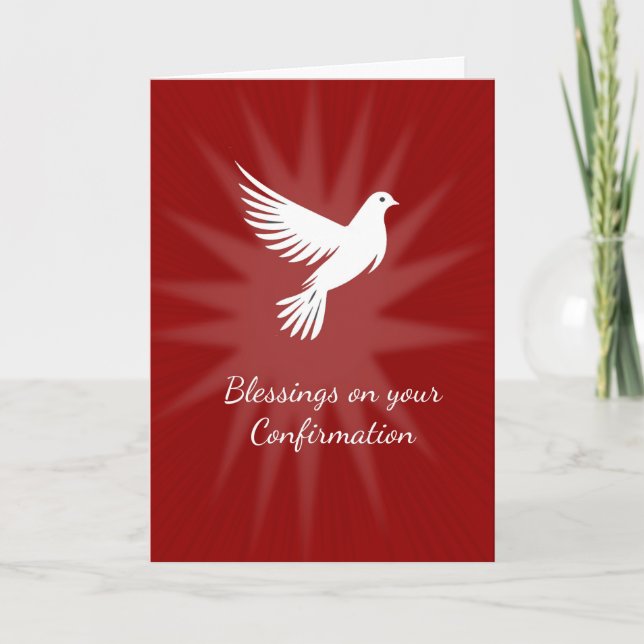 Confirmation Religious Red Dove Rays Design Card (Front)
