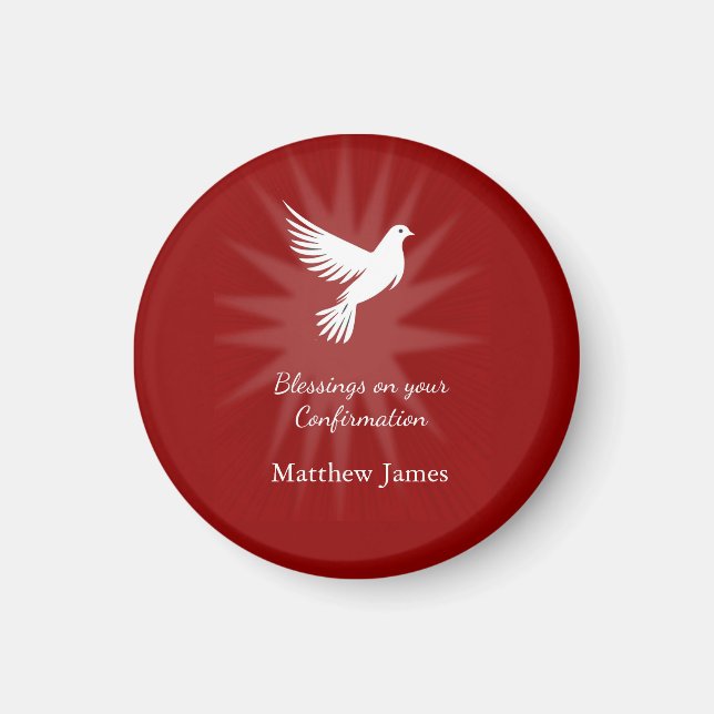 Confirmation Religious Red Dove Rays Design Magnet (Front)