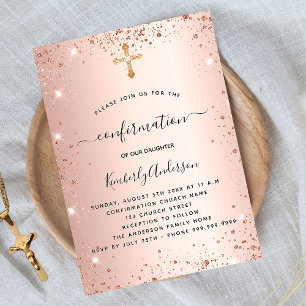 Confirmation rose gold blush pink invitation postcard
