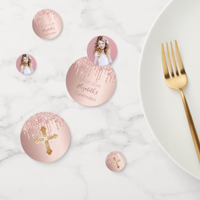 Confirmation rose gold glitter drips photo confetti (Group)
