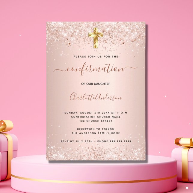 Confirmation rose gold glitter dust girl invitation (Creator Uploaded)