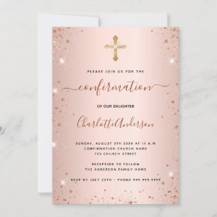 Confirmation rose gold glitter dust girl invitation