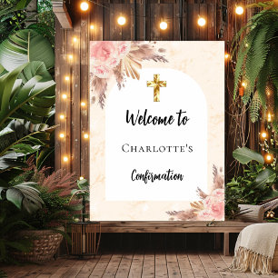 Confirmation rose gold peach arch welcome poster