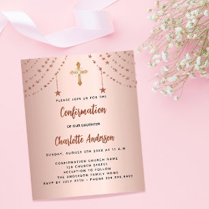 Confirmation rose gold stars budget invitation