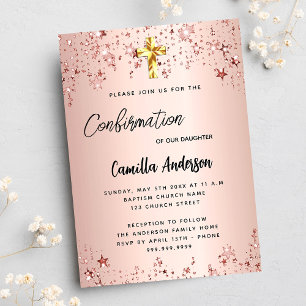 Confirmation rose gold stars girl luxury invitation