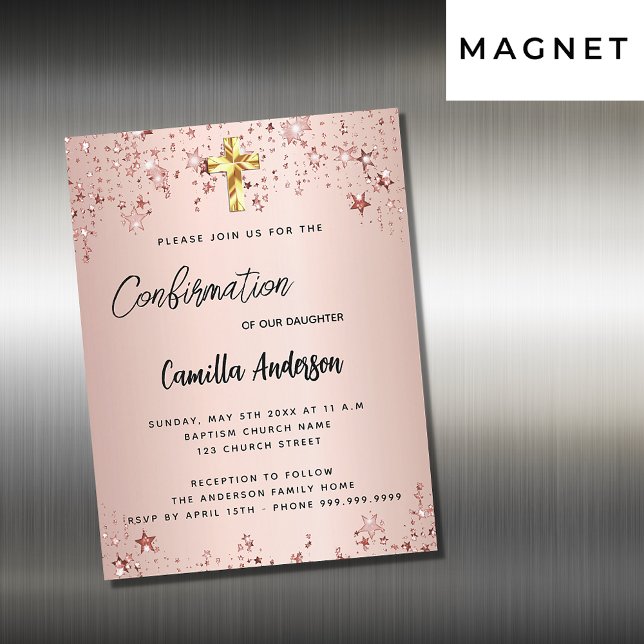 Confirmation rose gold stars girl luxury magnetic invitation (Creator Uploaded)