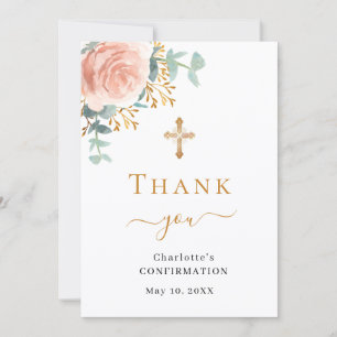 Confirmation rose pink floral photo girl thank you card