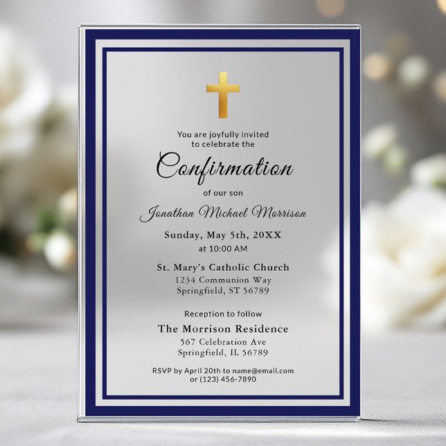 Confirmation Royal Blue White Minimalist Boy Acrylic Invitations (Creator Uploaded)