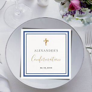 Confirmation royal blue white name boy guy napkin