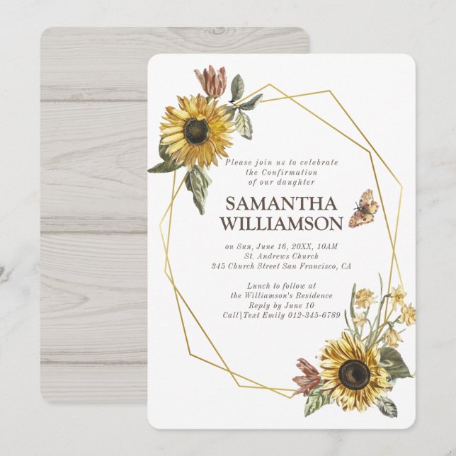 Confirmation Rustic Sunflowers Invitation (Front/Back)