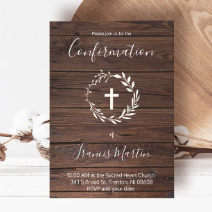 Confirmation rustic wood background invitation
