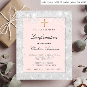 Confirmation silver pink invitation