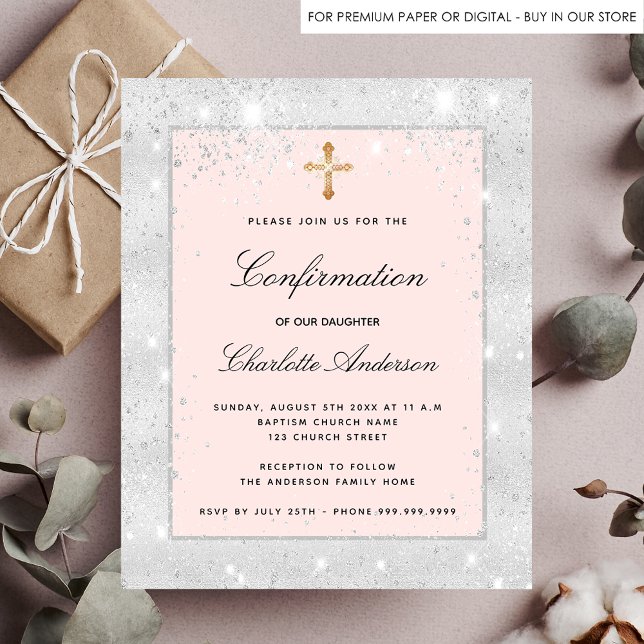 Confirmation silver pink invitation (Creator Uploaded)