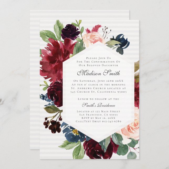 Confirmation Watercolor Floral Invitation (Front/Back)