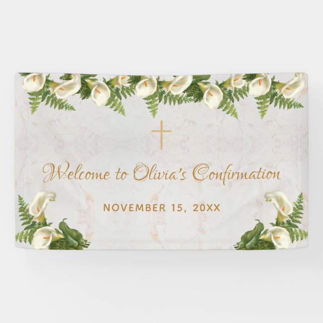Confirmation Welcome Floral Calla Lilies Marble Banner (Horizontal)